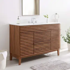 Modway Render 48" Single Sink Bathroom Vanity in Walnut White