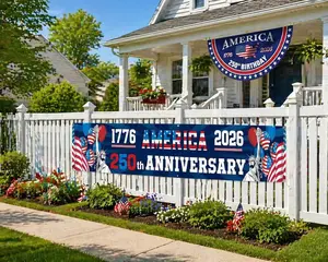 Set of 2 Patriotic Half-Round Banners — Commemorating the 250th Anniversary of the Founding of the USA (1776–2026) — Polyester Fabric Hanging Flags for July 4th Independence Day Decor (Suitable for Porches, Fences, etc.)