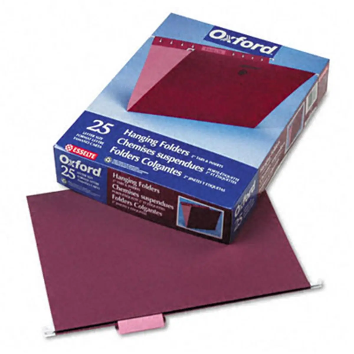Pendaflex 81613 Hanging File Folders - Color-Coded Durable 11pt Paper, 1/5 Standard Tabs, Letter Size, Burgundy, 25/Box, Blank Inserts for Office Filing Storage, Color-Coded Folders, File Storage