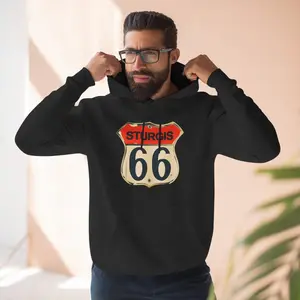 Vintage Retro Sturgis 66 Mom & Pop Used Harley Shop Logo Three-Panel Fleece Hoodie, Sweatshirt, Hooded Pullover, Motorcycle Gift, Biker