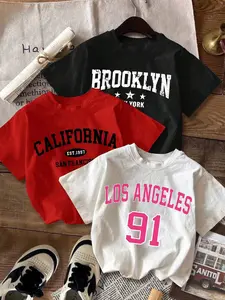 Women's Letter Print Round Neck Tee, Casual Short Sleeve Crew Neck T-shirt for Summer, Ladies Clothes for Daily Wear