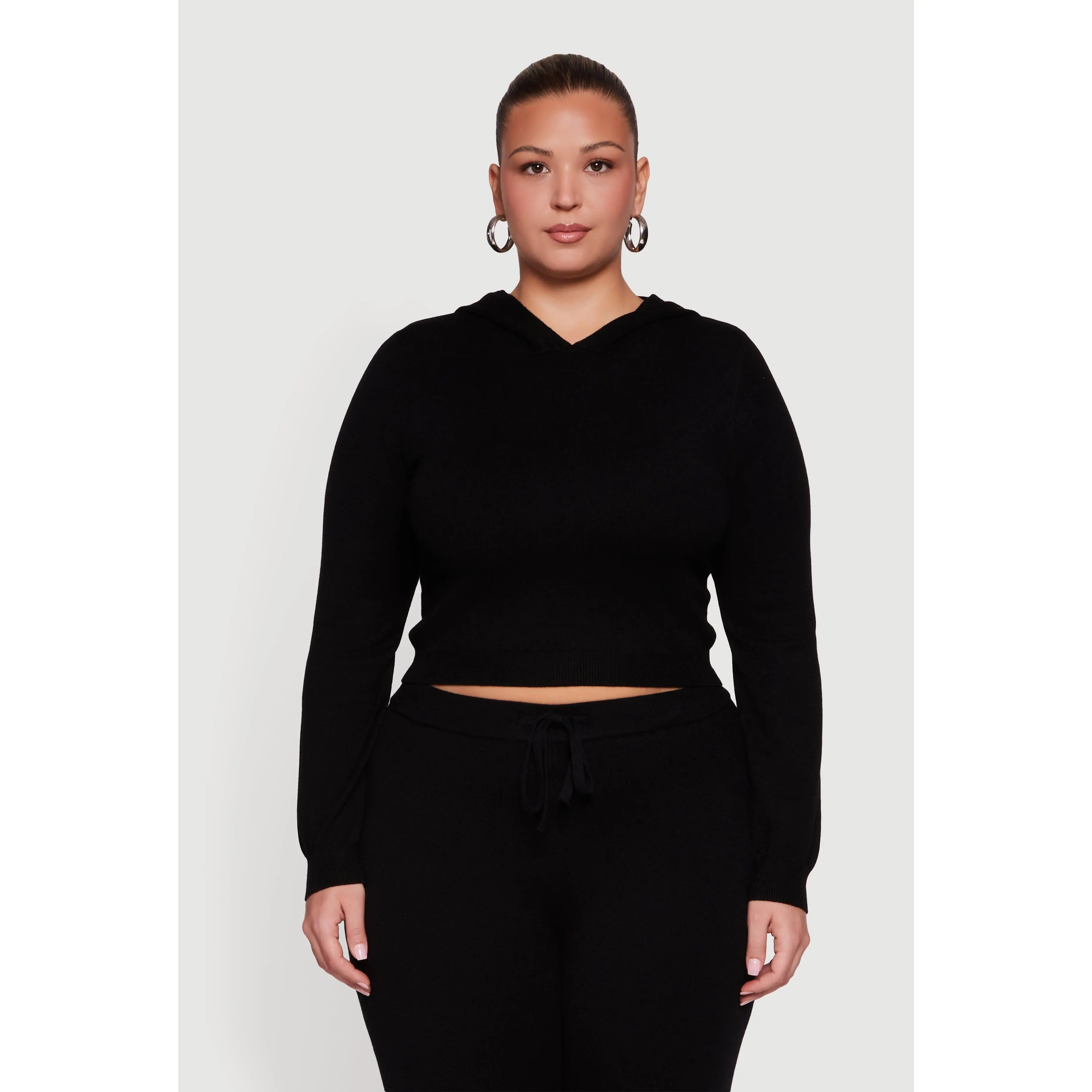 Plus Size Hooded Pull Over Crop Sweater