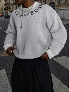 Men's Street Gothic Letter Print Sweater, Casual Loose Fit Round Neck Long Sleeve Pullover, Spring Autumn Winter Fashion