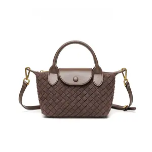 MLS6252-1 Autumn and Winter New Matte Suede Handwoven Bag Women's Fashion Shoulder Crossbody Dumpling Bag Handbag