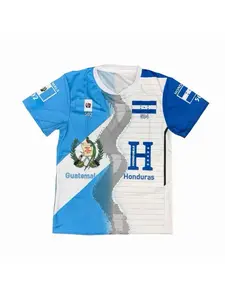 Guatemala & Honduras Flag 3D Printed T-Shirt with USA-Inspired Design Unisex Sky Blue Polyester Fan Top