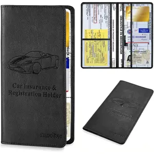 Leather Car Registration and Insurance Holder| Premium  Car Document Organizer| Vehicle Glove Box Document Organizer| Car Accessories for Women & Men(Black, large)
