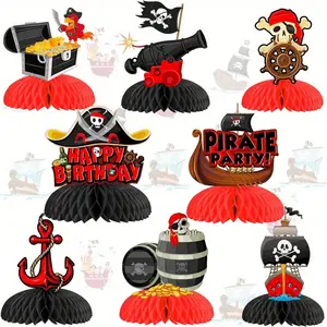 Pirate Birthday Honeycomb Centerpieces, Nautical Theme Table Toppers - Red and Black 3D Table Honeycomb Paper Supplies for Kids Birthday Party Decorations Gifts Sticker