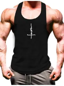 Men's Faith Cross Graphic Tank Top, Sporty Loose-Fit Sleeveless Workout Shirt, Muscle Building Fitness Wear for All Seasons