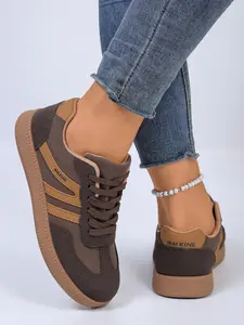 Women's Breathable Striped Casual Sneakers, Lightweight Textile Upper, Rubber Sole, All Season Travel Athletic Running Shoes