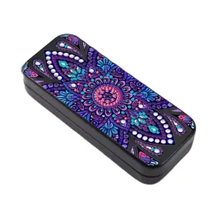 5D DIY Diamond Painting Glasses Case Kit, Purple Mandala Pattern Rhinestone Eyeglass Storage Box, Hard Shell Sunglasses Holder Craft Gift for Women Girls
