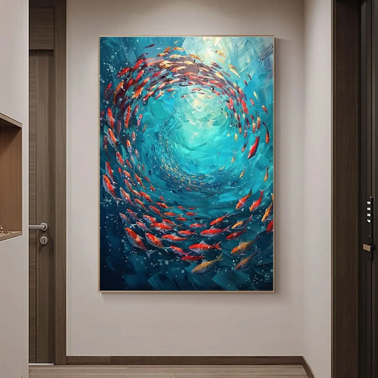 Original School of Fish , Abstract Blue Underwater Art | Unframed D