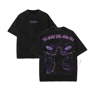 Men's Anime Graphic T-shirt, Oversized Short Sleeve Vintage Acid Washed Streetwear Top, Heavyweight Cotton Round Neck