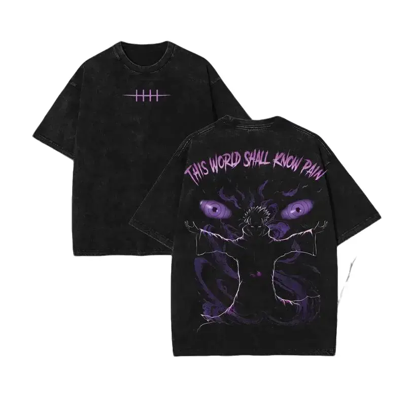 Unisex Akatsuki Graphic T-shirt, Oversized Vintage Streetwear Top in Acid Washed Heavyweight Cotton, Loose Fit Short Sleeve Menswear