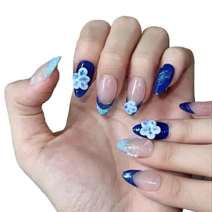 N66 Pearl-Tipped Almond Press-On Nails - Elegant Manicure Enhancement for Stylish Look