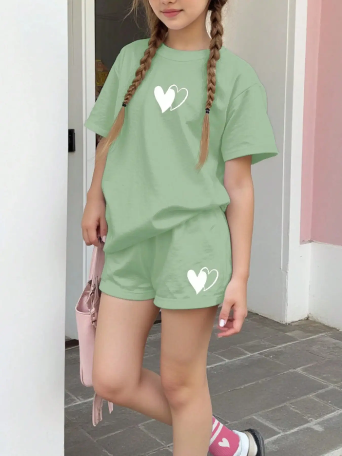 Girls Casual Simple Short Sleeve Shirt and Shorts Set, Summer Fashion Street Trend, All Seasons Fitted Two-Piece, Summer Clothes Set, Matching Outfits Set
