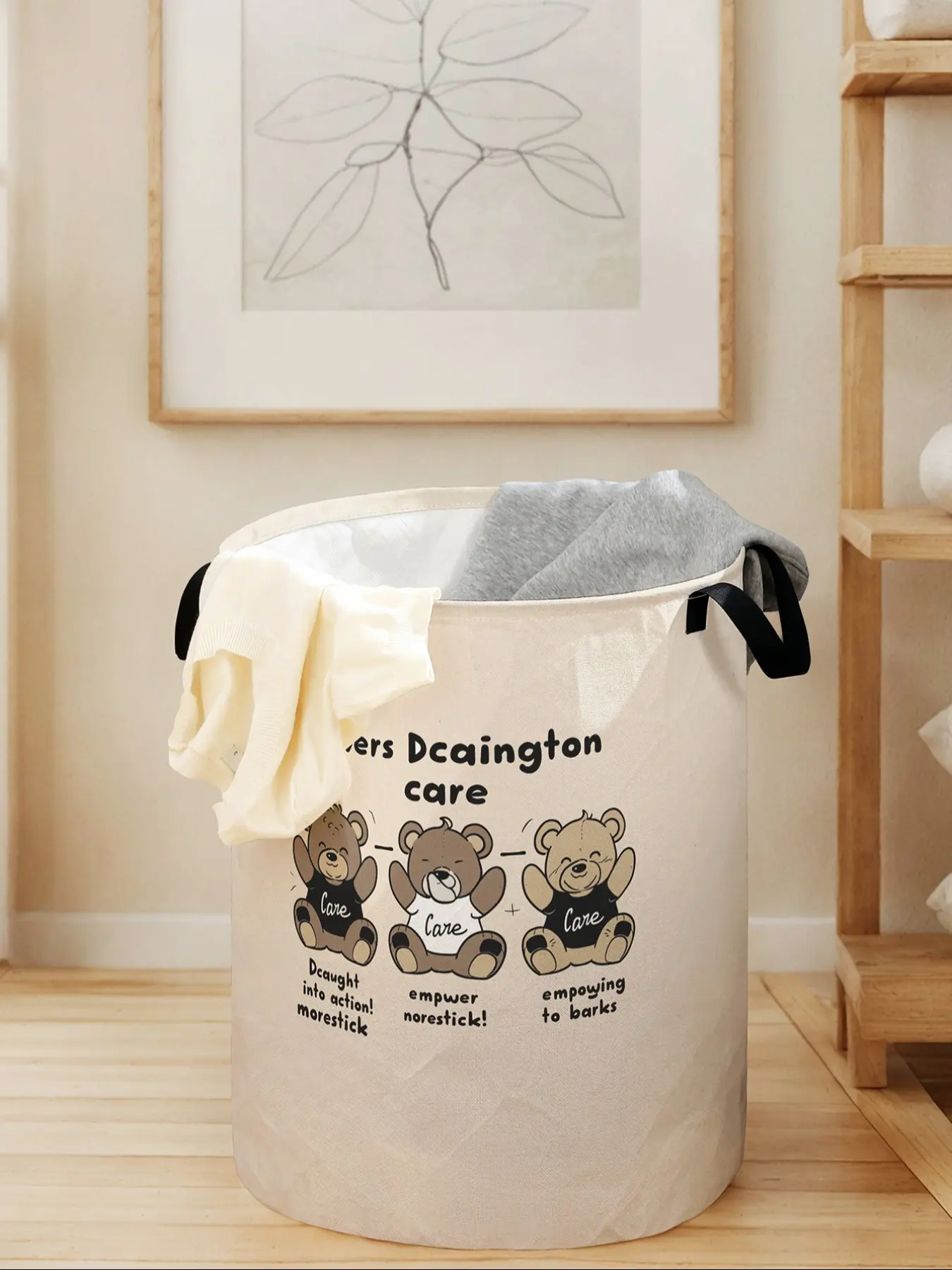 Cute Bear Print Laundry Basket with Handle, Durable Foldable Clothes Storage Bin, Large Capacity Toy Organizer for All Seasons, Laundry Hamper