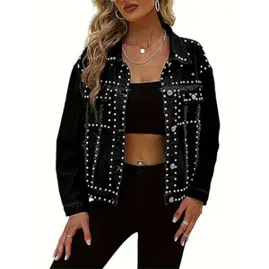 Women's Heavy-Duty Rivet Denim Jacket - Studded, Versatile, Trendy All-Seasons Coat Popular in Europe and America