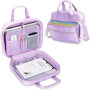 3 Ring Zipper Binder 2 Inch, Accordion File Organizer with  Strap, Zip Up Binder with 500-Sheet Capacity, Purple