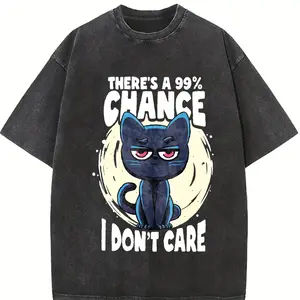 Men's Funny "99% Chance I Don't Care" Print T-Shirt - 230g Combed Washed Cotton Crew Neck Short Sleeve Top, Lightweight Breathable Suitable for Summer Casual Wear, Outdoor Activities, Gift for Dad, Father's Day Present