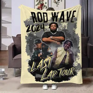 Rod Wave 2024 Last Lap Tour Themed Flannel Blanket, 1/2 Counts Air Conditioning Throw, Soft Blanket for Bedroom Living Room Sofa Couch Bed, Gift for Fans