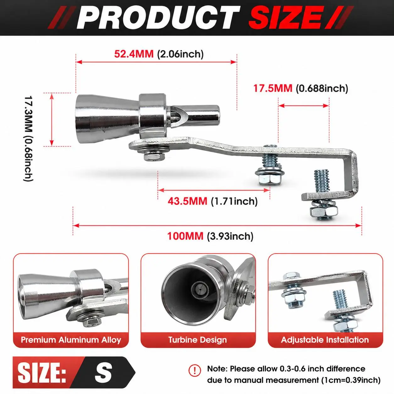 Universal Car Turbo Sound Whistle Exhaust Tip, Aluminum Alloy Turbo Muffler Whistle Simulator, Adjustable Exhaust Pipe Sound Booster for Cars Trucks SUVs, Easy Installation Auto Exterior Accessories turbo sound whistle exhaust whistle car exhaust tip