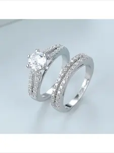 Hot New Trending Stackable Rings European American Style Eight Hearts Eight Arrows Cubic Zirconia Engagement Rings Couple Matching Wedding Band Promise Rings For Lovers