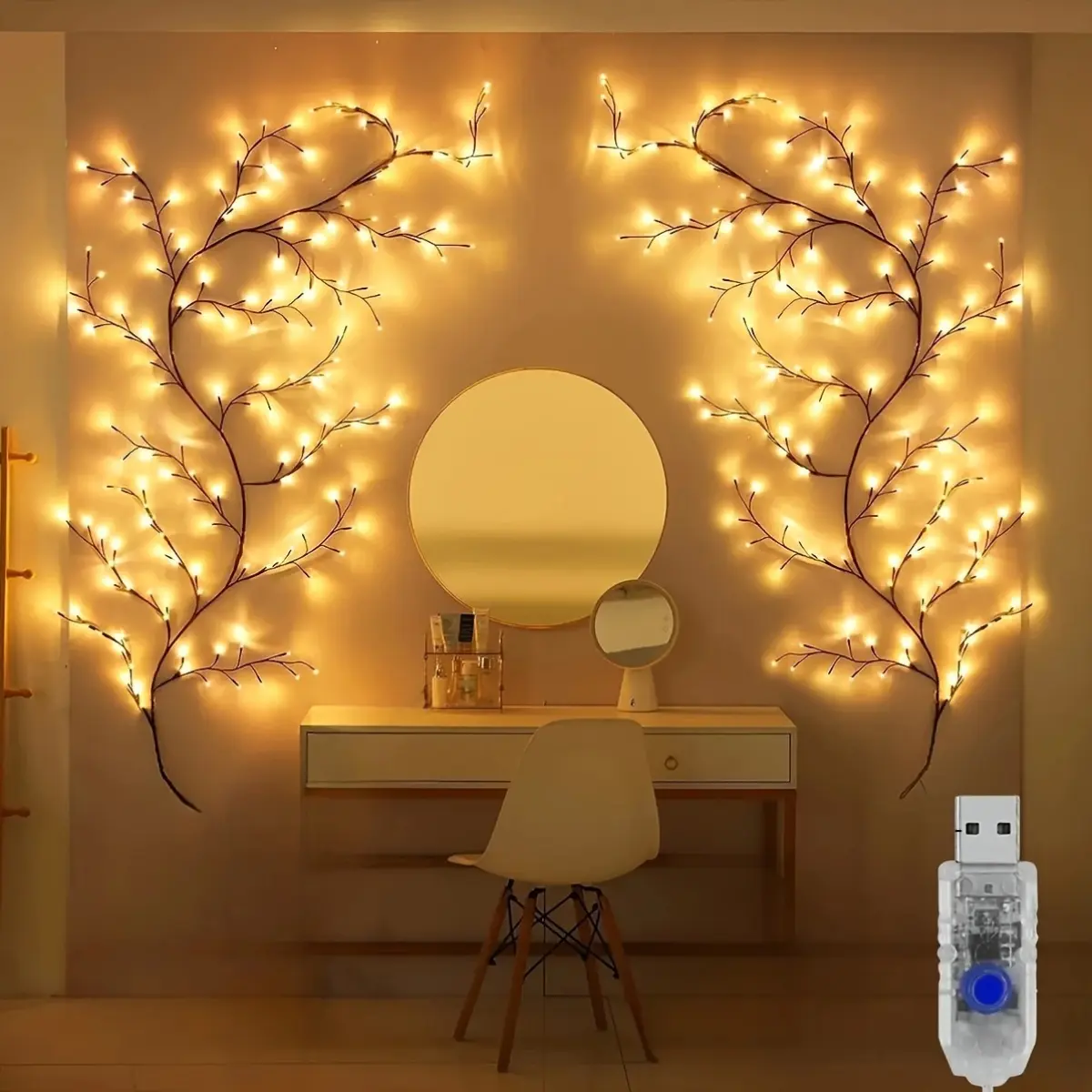 MICRENCY 7.5ft Flexible Black Vine Fairy LED Lights - 144 Bendable Willow Branches, USB-Powered Modern Low-Power LED Lights with Natural Look, Wall or Desk Hang for Home, Wedding Decor (Energy-Saving), Fairy Light