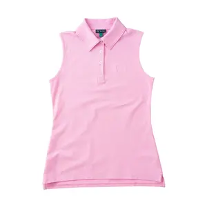 PRODOH Women's Sleeveless Solid Cotton Polo - Pink Frosting