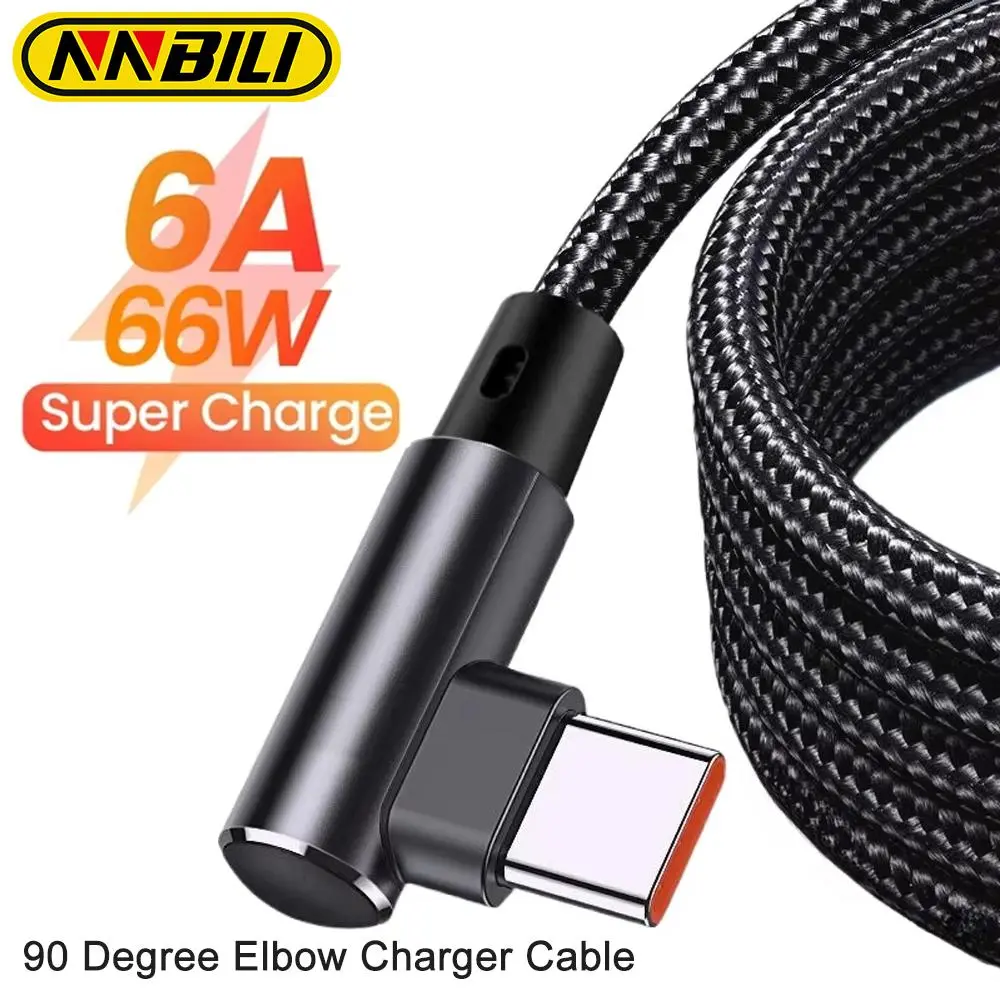 NNBILI 1-3m 6A 66W Type-C USB Fast Charging Cable, 3m extension cable does not support fast charging, suitable for Huawei, OPPO, VIVO, POCO 90-degree right-angle gaming charging cable, not compatible with iPhone, Samsung, Xiaomi