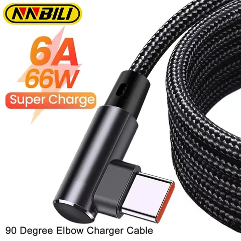 NNBILI 1-3m 6A 66W Type-C USB Fast Charging Cable, 3m extension cable does not support fast charging, suitable for Huawei, OPPO, VIVO, POCO 90-degree right-angle gaming charging cable, not compatible with iPhone, Samsung, Xiaomi, USB C Charger Cord