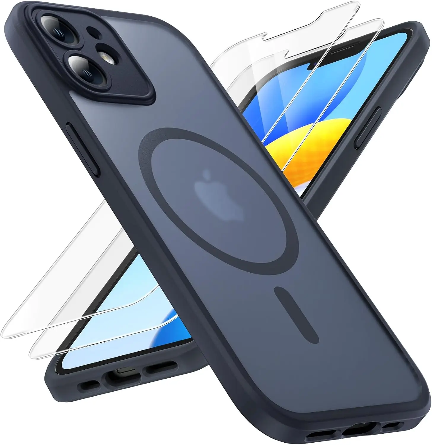 Three in one magnetic phone case for iPhone 13/14/15, upgraded with [full camera protection] [compatible with Magsafe] [15FT military grade protection]