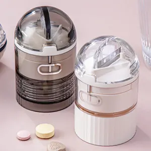 Portable Pill Cutter and Grinder with Storage Box Travel Pill Organizer for Daily Medication Management