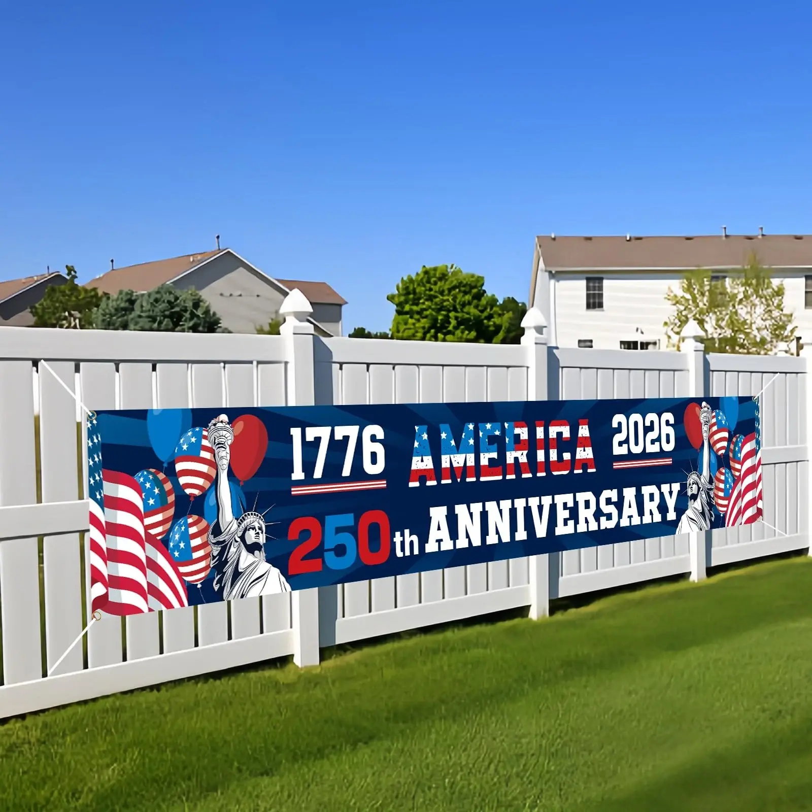 America 1776 2026 250th Anniversary Patriotic Banner, USA Independence Day Celebration Event Props For Family, 4th Of July Holiday Party Supplies, Decorations for Outdoor, Indoor, Yard, Garden, Porch, Lawn | TS110326.C02173.ID01