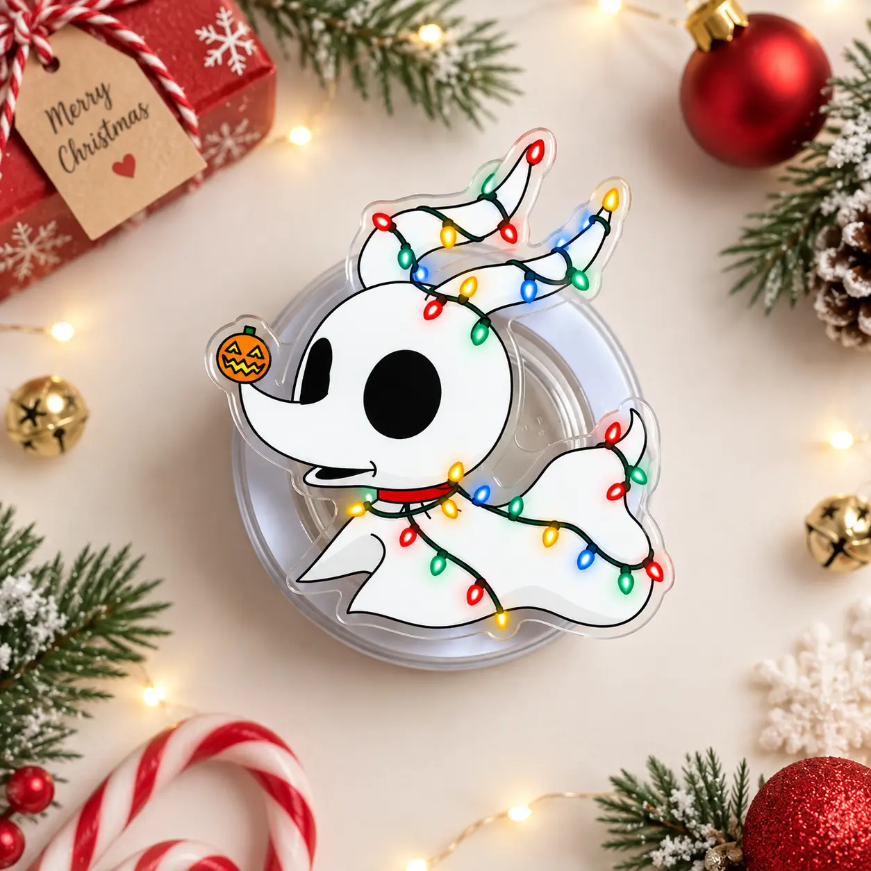 Christmas Ghost Dog MagSafe Phone Grip – Festive Holiday Acrylic Magnetic Phone Holder & Kickstand – Cute Halloween Christmas Phone Accessory