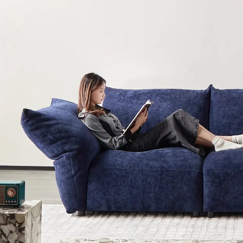 Navy Blue Modular Cloud Sofa, Oversized Deep Seat Chenille Fabric Sectional Couch, Modern Lazy Combination Sofa for Living Room