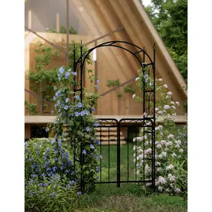 Sturdy Steel Garden Archway 8FT, Heavy Duty Outdoor Decorative Arbor Trellis with Double Fences for Climbing Plants and Vines, Metal Arch for Lawn Patio Backyard Wedding