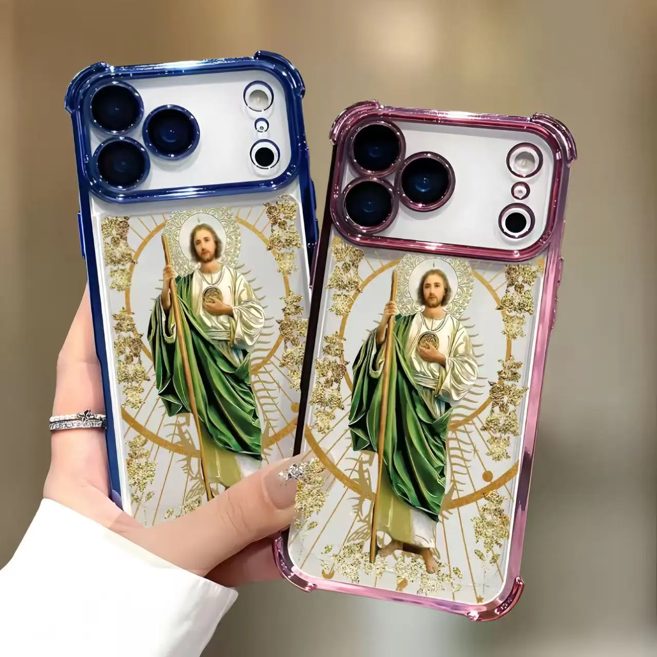 Four-corner anti-fall St. Judah pattern mobile phone case, suitable for iPhone17/16/15/14/13/12/11 X Xs pro max, anti-fall, shockproof, transparent, St. Judah mobile phone protective cover, strong mobile phone protection Compatible with Samsung Galaxy S25