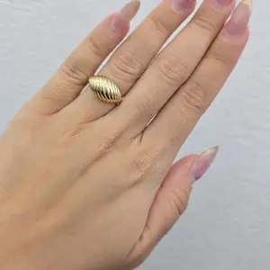 10K Yellow Gold Ribbed Domed Ring