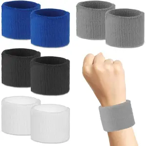 8PCS Cotton Athletic Sweatbands, Tennis Wrist Bands/Wrist Sweatband for Gymnastics, Sports Wristband for Football, Multiuse Wristbands for Costumes, Men & Women (Black, Blue, White, Gray)