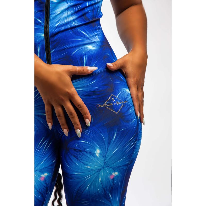 Sapphire Bodysuit Spandex Women's Wear Zipper Compression Long Sleeveless with Moisture-Wicking Technology & YKK Zipper Double-Layered Bust Compression Curve-Defining Silhouette Racer Back Detail 4-Way Stretch Fabric