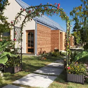 [fathers day gift]2026 New New Upgraded 90.5" Metal Garden Arbor Arch with Planter Boxes - Trellis for Climbing Plants, Decorative Wedding Archway for Backyard for Home Patio Garden Decor