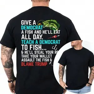 Funny Republican Saying Teach a Democrat Fish Shirt, Conservative T-Shirt, Trending Men Women Cotton Top
