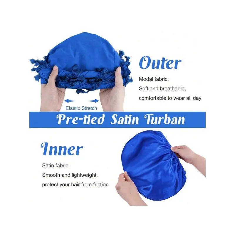Vintage Satin Turban Unisex Hair Wrap Cap Breathable Adjustable Lightweight Turban for Men Vintage Twist Head Wraps Satin Lined Halo  main image 3