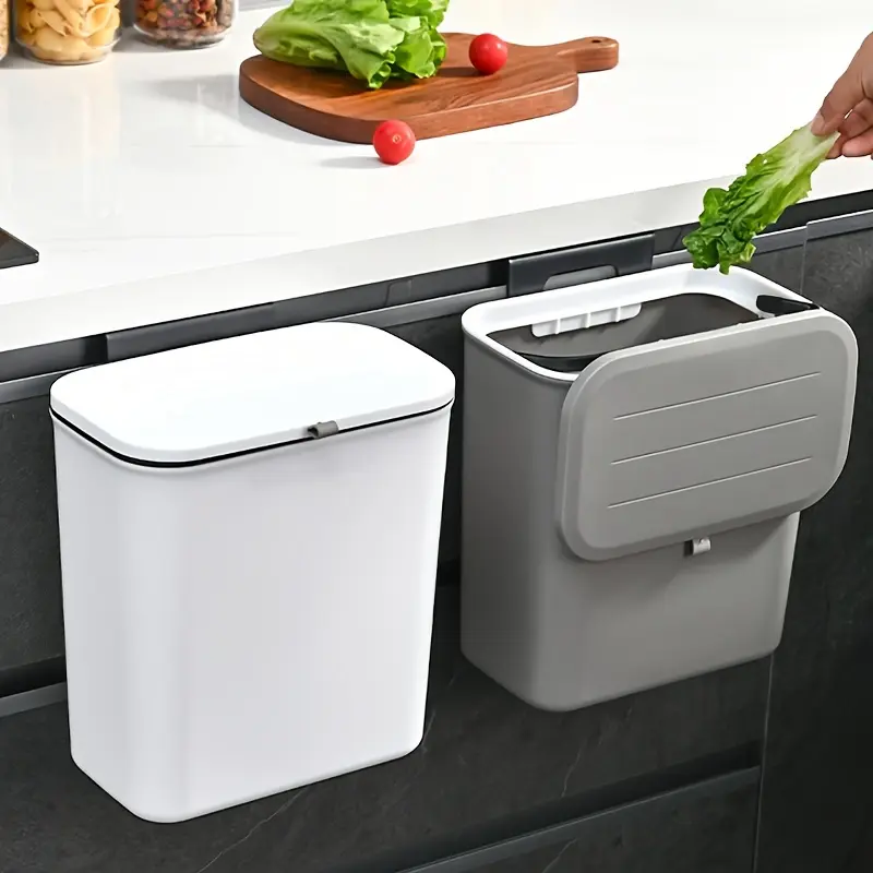Wall-Mount Automatic Plastic Kitchen Dustbin - 1pc Large Capacity, Odor-Sealed, Waterproof Non-Electric Rectangular Sensor Bin with Hook, Touchless Trash Bin, Automatic Dustbin