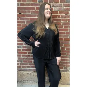 T12240055 Black Plisse Wide Leg Pants