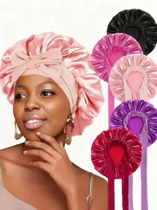 Satin Bonnet Night Sleep Cap Wrap with Adjustable Tie Band, Fits Curly & Straight Hair