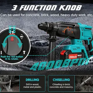 SDS Plus Cordless Rotary Hammer Drill  4000BPM Jack Demolition Hammer Drill for Concrete with Safety Clutch 3 Functions & Toolbox Hammer Drill 20v Brushless for Concrete/Masonry/Wood/Metal