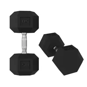 50 LB Hex Dumbbells Set of 2, Rubber Encased Cast Iron Dumbbells with Textured Carbon Steel Handle, Anti-Roll Hexagon Weight Pair for Home Gym Strength Training, Fitness Workouts for Men & Women