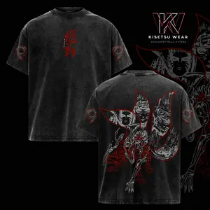 Naruto Kurama Sharingan T-Shirt – Vintage Washed Naruto Inspired Tee, Nine Tails Fox Anime Graphic Shirt, Oversized Soft Cotton Streetwear, Unisex Casual Apparel, Gift for Anime Fans