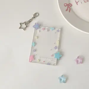 Colorful Star Pendant Card Holder Badge Holder, Transparent Three-Inch Small Card Display Case, Instant Photo Hard Card Cover for Fans